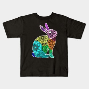 Neon rainbow rabbit mandala Kids T-Shirt